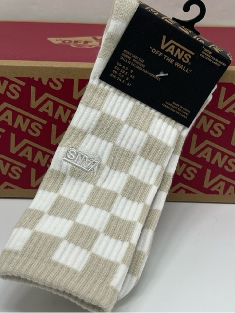 Vans Checkerboard Crew Socks - Cream & White